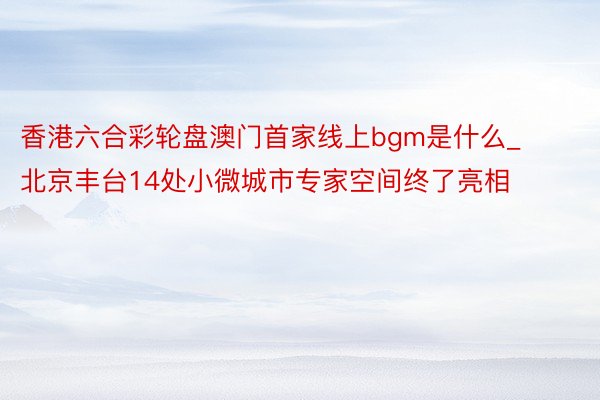 香港六合彩轮盘澳门首家线上bgm是什么_北京丰台14处小微城市专家空间终了亮相